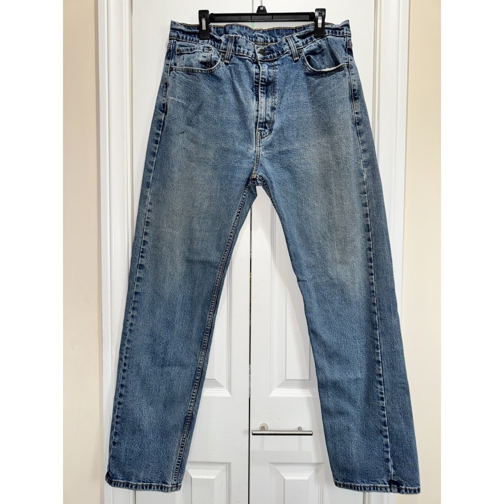 Levi's 505 Men's Medium Wash Blue Denim Straight Fit 38x34 Distressed Americana